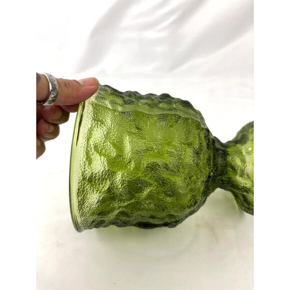 Vintage Avocado Green Compote Crinkle Glass Pedestal Bowl E. O. Brody 6.5" Tall - Picture 11 of 12